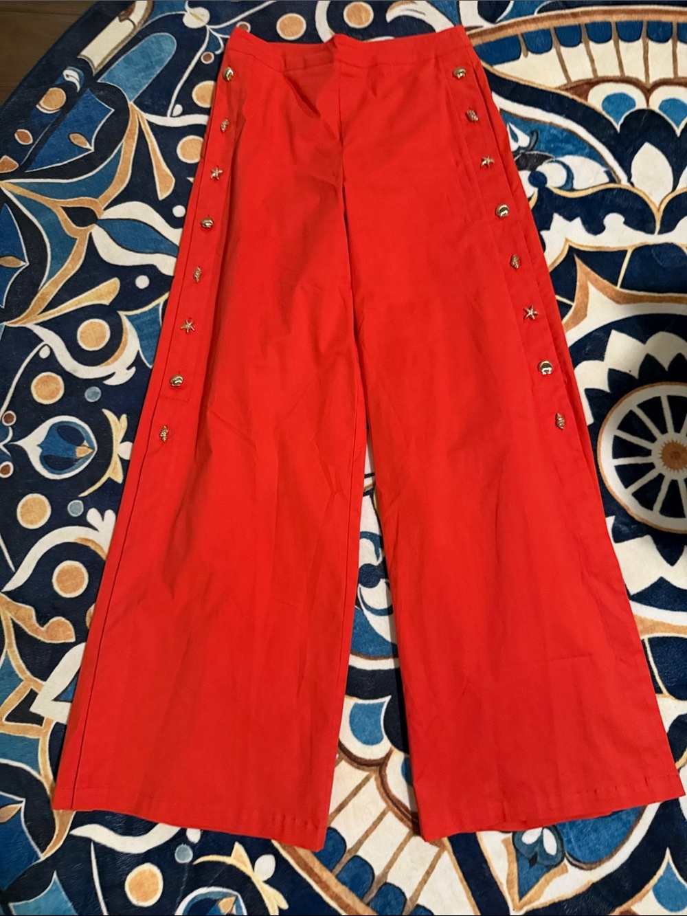 Corey Lynn Calter Red Wide-Leg Button-Trim Pants